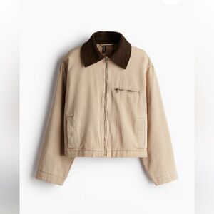 H&M Twill Jacket With Cotton Corduroy Collar Light Beige/ Dark Brown size Large